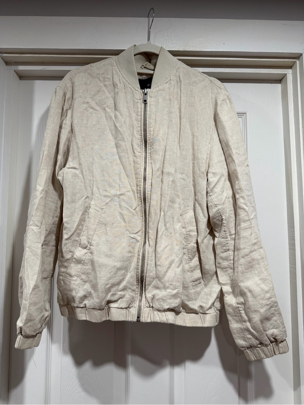 H&M Beige Linen-Blend Bomber Jacket